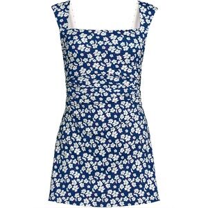 Land's End Plus Smoothing Square Neck Ruched 1 piece Swimuit indigo paisley Var